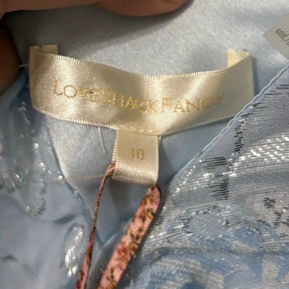 New LoveShackFancy Silk Blue June Metallic Floral Ruffle Maxi Dress Size 10 - Picture 5 of 13